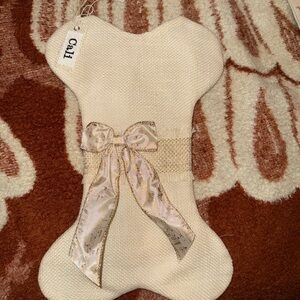 Cream Dog Bone Stocking with Removable Name